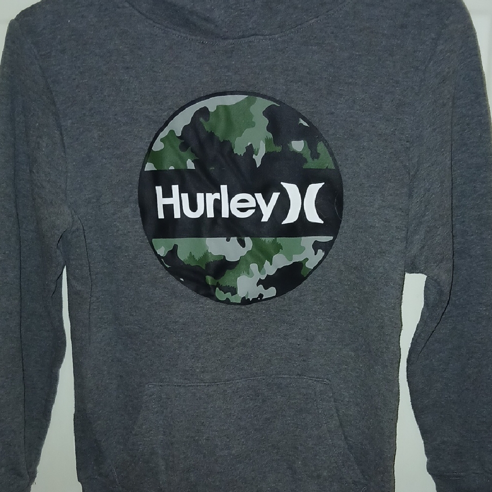 Hurley Charcoal Hoodie with Green Camo Logo